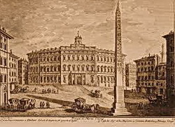 Stampa di Giuseppe Vasi raffigurante piazza Montecitorio, circa 1750