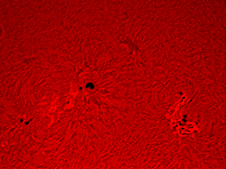 Autore: Sofra Franco, soggetto: Sole, aree attive 2674 a sinistra e 2673 a destra, luogo di ripresa: Roma-EUR, data: 06-09-2017 ore 12,03, camera di ripresa: DFK 21AU618 AS, telescopio: Coronado PST, montatura: Star Adventurer Sky-Watcher, somma di 400 fo